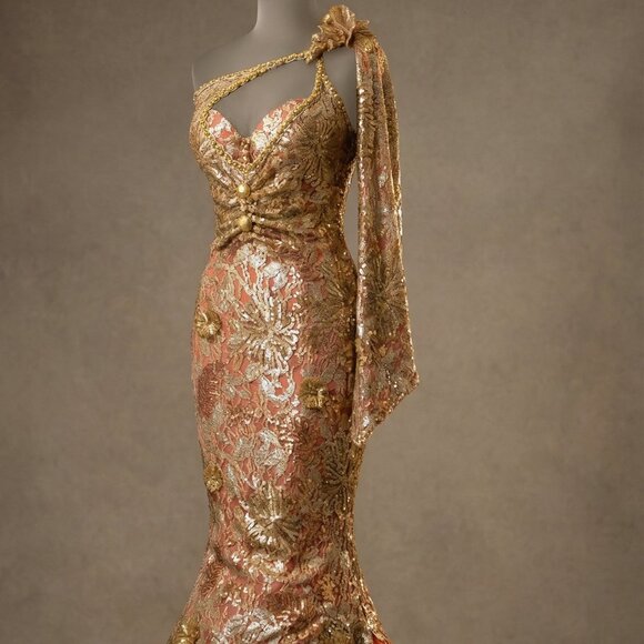 ⚜👑Luxury Couture Designer Party Prom Wedding Evening Cocktail Runway Gown Dress - Picture 5 of 6